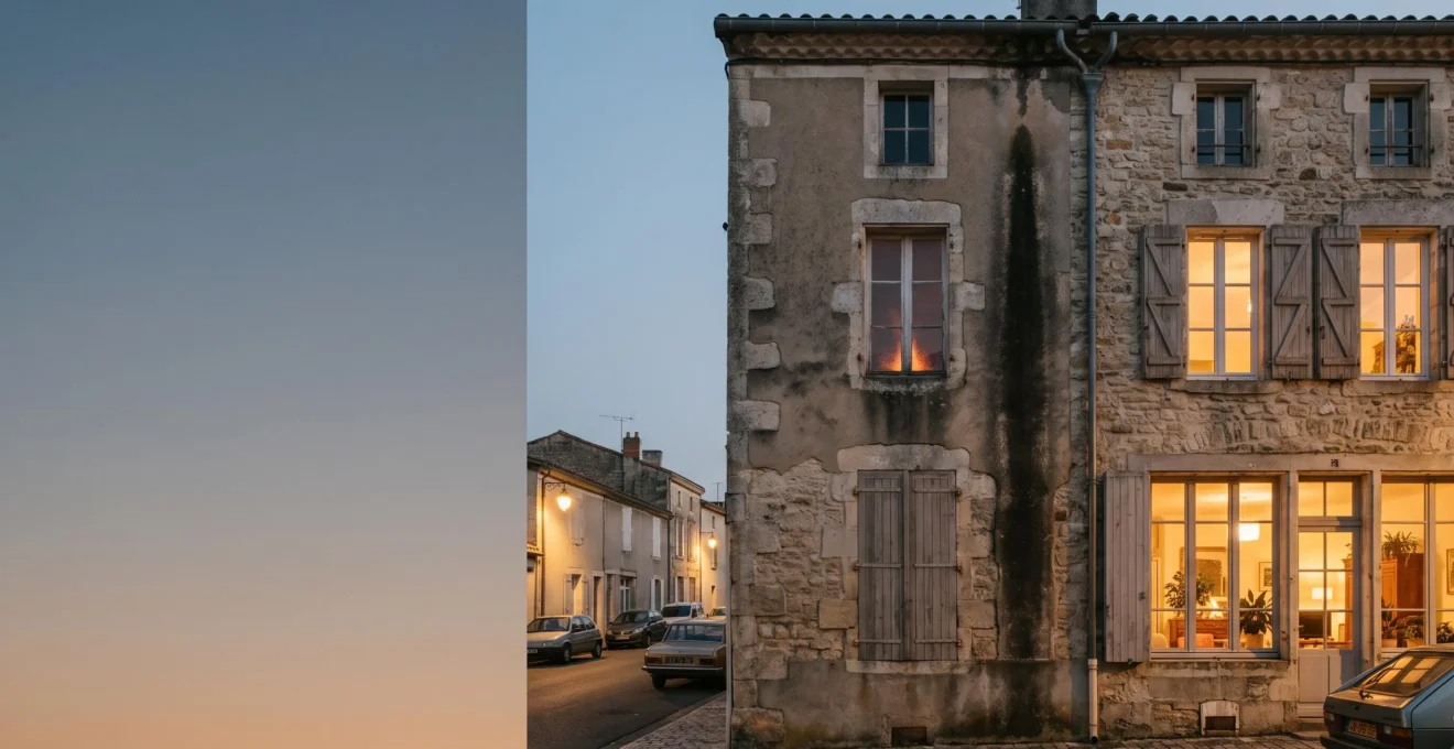 Maison familiale photographiée en clair-obscur, symbolisant les risques de dégât des eaux et d'incendie couverts par l'assurance habitation