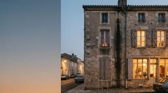 Maison familiale photographiée en clair-obscur, symbolisant les risques de dégât des eaux et d'incendie couverts par l'assurance habitation