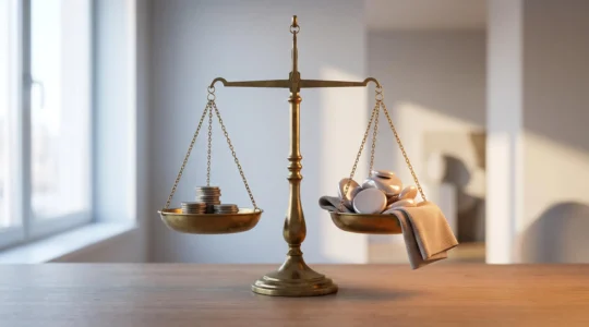 Balance dorée en équilibre symbolisant le salaire net et les avantages sociaux cachés dans la rémunération globale d'un salarié français