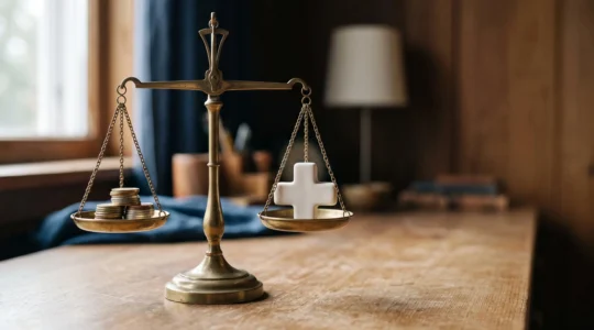 Balance symbolique illustrant l'équilibre entre économies sur la mutuelle santé et qualité des soins
