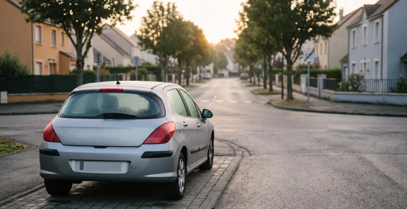 Voiture familiale garée sur une route de campagne au lever du jour, symbolisant la déclaration d'un usage kilométrique réel pour une assurance auto ajustée