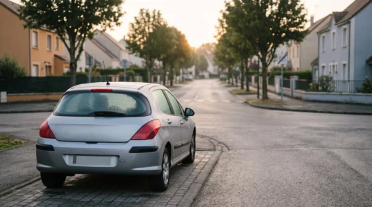 Voiture familiale garée sur une route de campagne au lever du jour, symbolisant la déclaration d'un usage kilométrique réel pour une assurance auto ajustée