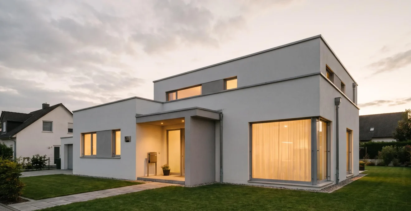 Maison familiale au crépuscule évoquant la sécurité et la valorisation d'un bien immobilier bien assuré