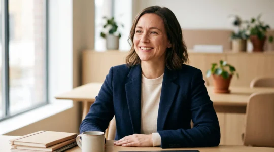 Salarié souriant et détendu à son bureau, illustrant le bien-être apporté par une bonne couverture santé en entreprise